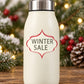 Winter Sale label sticker with red ornamental frame and text “WINTER SALE”