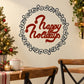 Happy Holidays ribbons printed decal with ornate black circle frame and red lettering