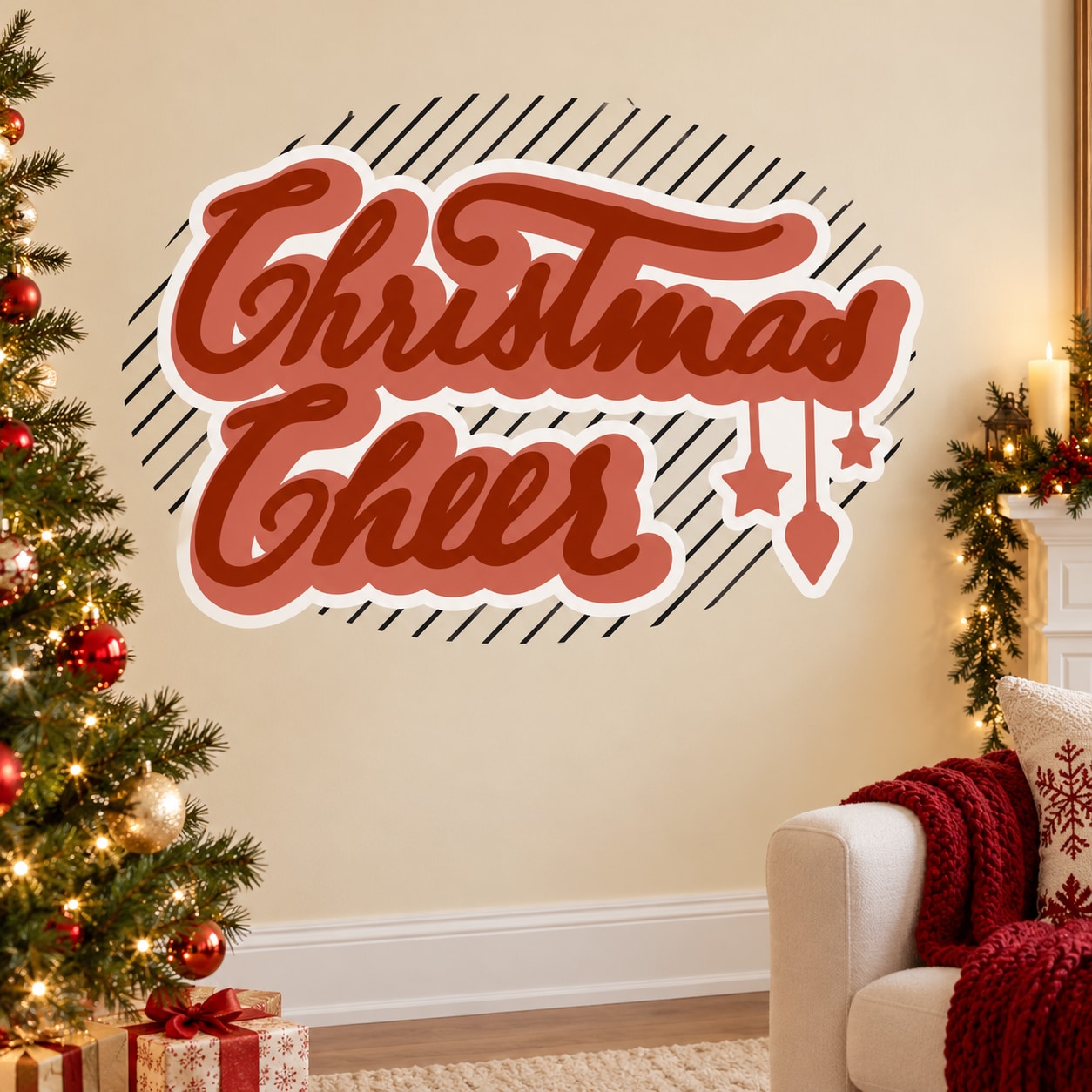 Christmas wall decal with “Christmas Cheer” script and star outline