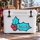 White cooler with Christmas cheer holly berries sticker