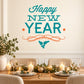Teal Happy New Year wall decal with holly sprig design
