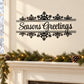 Snowflake banner decal with black script 'Seasons Greetings'