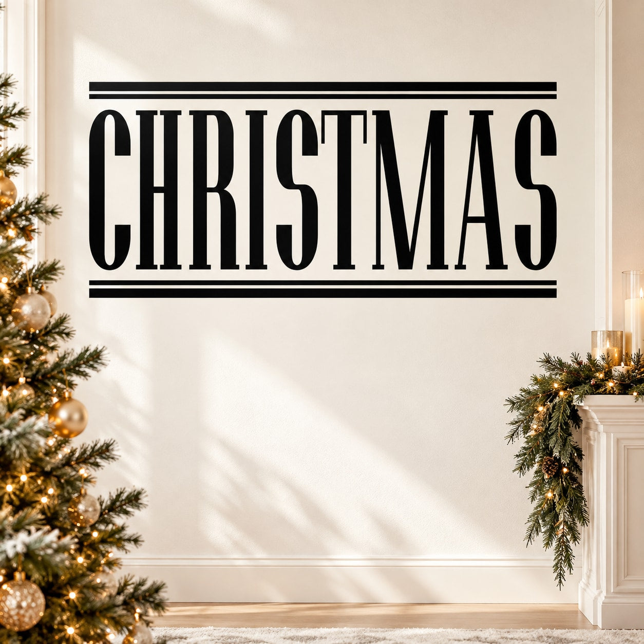 Christmas wall decal with 'CHRISTMAS' lettering and two horizontal bars