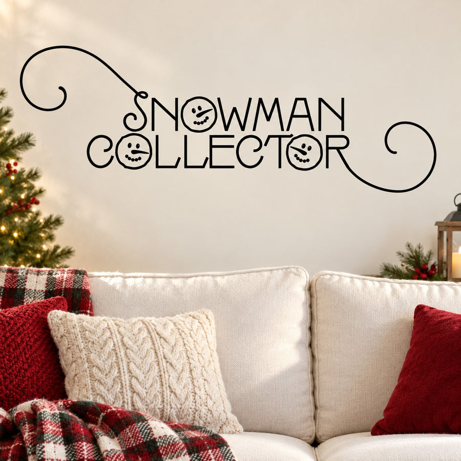 Snowman collector wall decal with playful snowman faces in black line art lettering