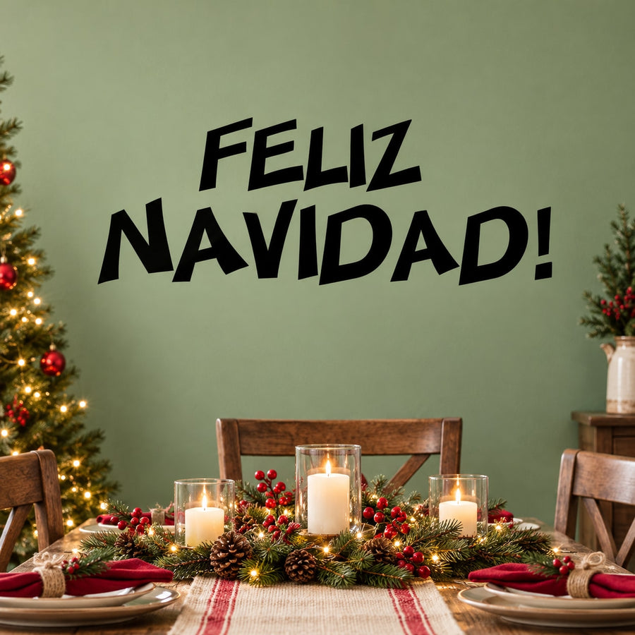 Feliz Navidad wall quote decal with bold black lettering: "FELIZ NAVIDAD!"