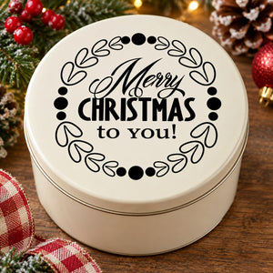 Christmas wreath decal with “Merry Christmas to You!” text on a round cream surface