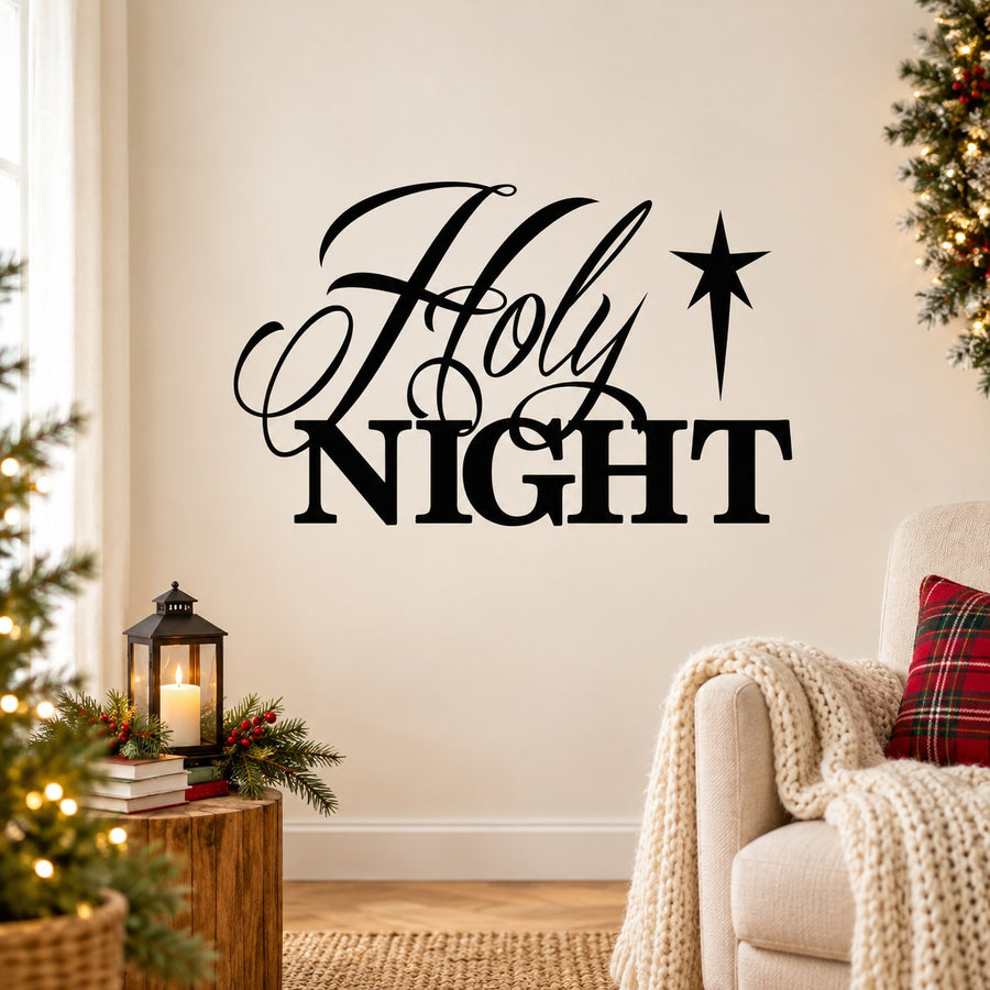 Holy Night wall decal with star and lantern icon, black lettering on light surface