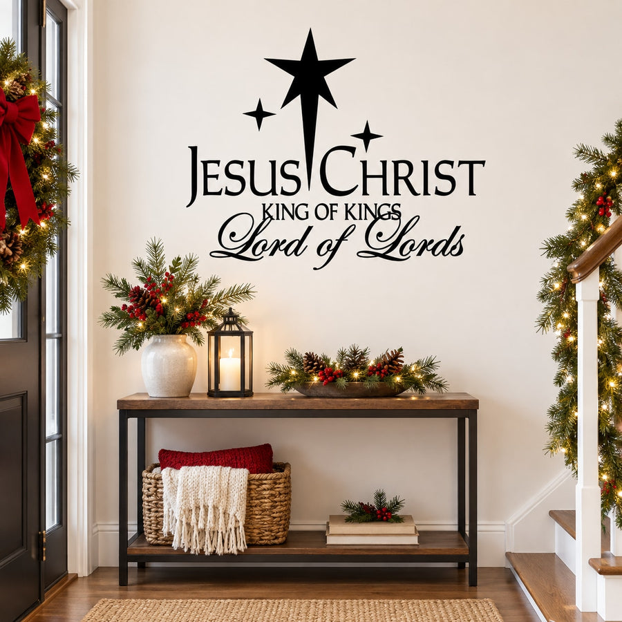 Jesus Christ quote wall decal with star and 'King of Kings, Lord of Lords' text