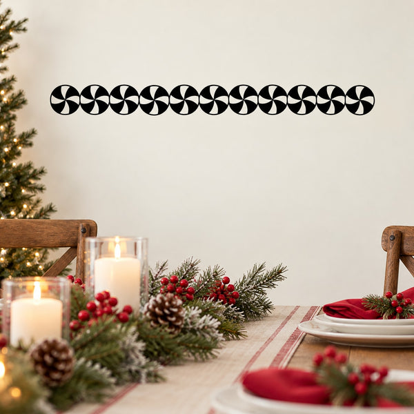 Peppermint wheel border decal, repeating black-and-white swirl wheel pattern strip
