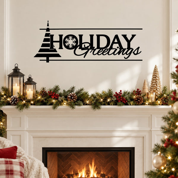 Holiday Greetings tree quote wall decal with holiday message and snowflake design