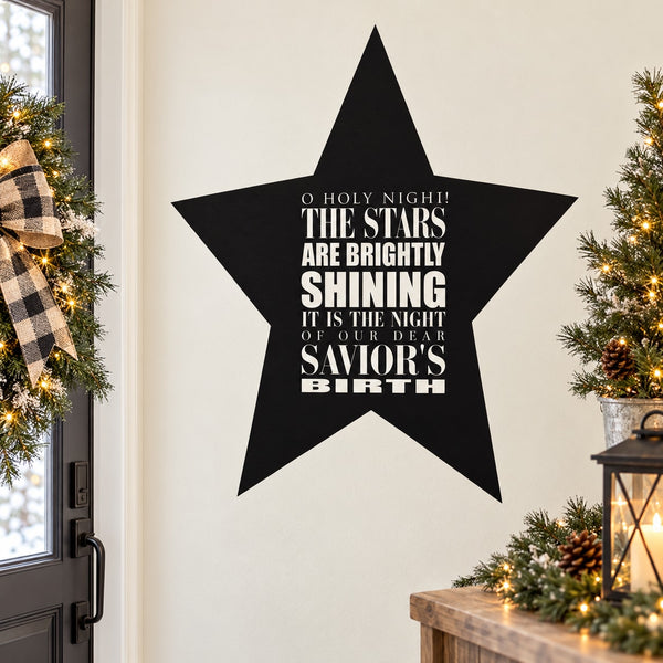 Black quote wall decal with large five-point star and white inspirational lettering
