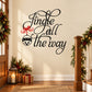 Christmas wall decal with black script "Jingle All the way" and red bow bell