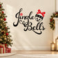 Jingle bells wall decal with black script and red bow bell icon