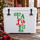 Fa La La printed decal, green and red lettering
