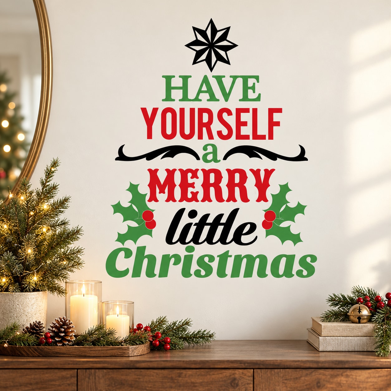 Christmas quote tree wall decal: star above 'Have Yourself a Merry Little Christmas'