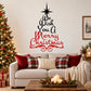 Christmas quote wall decal with star tree and red/black "We Wish You Merry Christmas" text