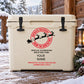 Santa delivery printed decal with round seal, reindeer, and overnight delivery text on beige box