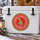 Round Merry Christmas tree sticker with red and green border on white cooler