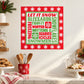 Red and white snowflake typography printed decal with winter word collage and flower