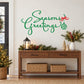 Green Seasons Greetings wall decal with ornament bauble design