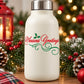 White water bottle with silver cap and Seasons Greetings holly decal