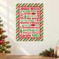 Christmas typography decal with multicolor jingle bells phrases on green striped frame