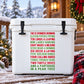 Holiday quote decal with colorful “Twelve Drummers Drumming” lyrics on white