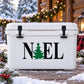 Noel printed decal with green Christmas tree centerpiece on white background