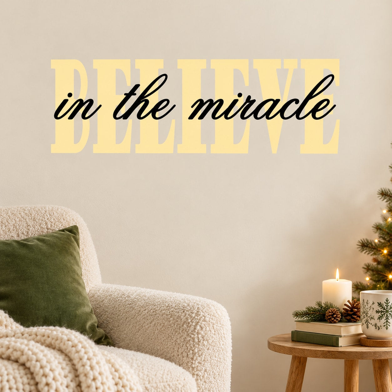 Script-printed wall decal reading "in the miracle"