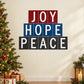 Tile-printed wall decal with stacked JOY HOPE PEACE block letters
