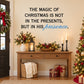 Christmas quote wall decal with black uppercase text and cursive 'presence'.