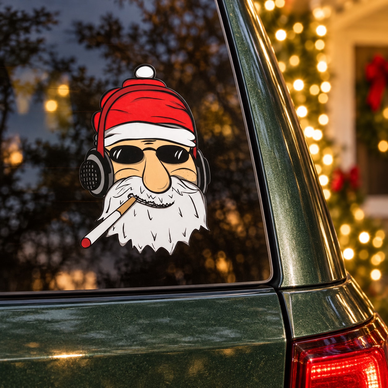 Christmas Santa smoking pipe sticker with black sunglasses, red hat, white beard