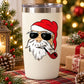 Stainless steel tumbler with Santa smoking pipe sticker, red hat and white beard