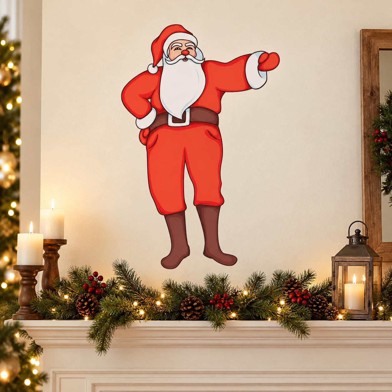 Red Santa Claus sticker with white beard, hat, and jolly standing pose