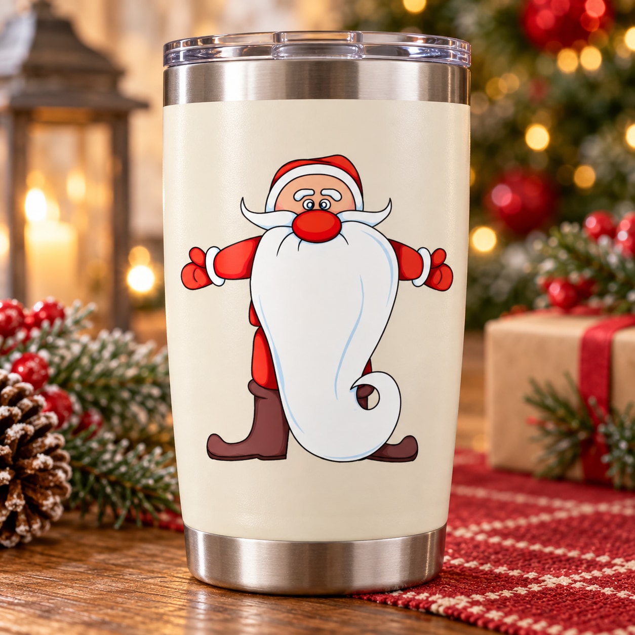 Santa sticker of a cartoon face with long curled white beard