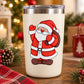 Stainless steel tumbler with Santa sticker holding heart on front