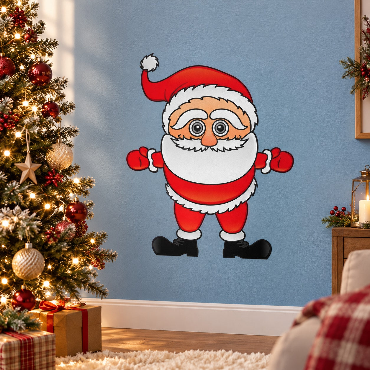 Cartoon Santa Claus sticker with red hat and suit, arms out in a hugging pose