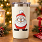 Santa face decal sticker on a white tumbler, red hat and suit, black boots