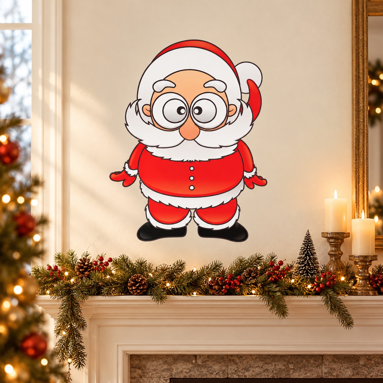 Goofy Santa Claus sticker with red suit, white beard, and round glasses