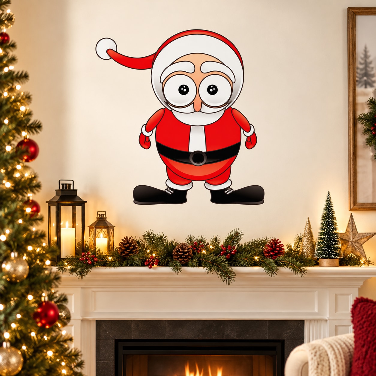 Stunned Santa Claus sticker with big round glasses, red suit, white beard