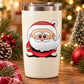 Santa Claus sticker on white tumbler with red and black Santa face