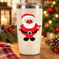 Santa Claus graphic sticker on cream tumbler, red hat and suit