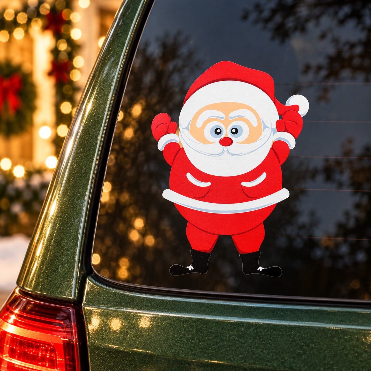 Christmas Santa sticker with red suit, white trim, and stretched arms