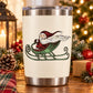 Stainless steel tumbler with Santa on sled decal, red hat and long white beard