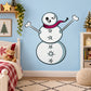 Christmas snowman sticker with punk bones face, star accents, and crossed bone arms