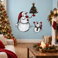 Snowman family Christmas wall decal: smiling snowman with red scarf, two kids, tree