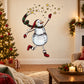 Christmas snowman wall decal, smiling figure with red scarf and stars surrounding