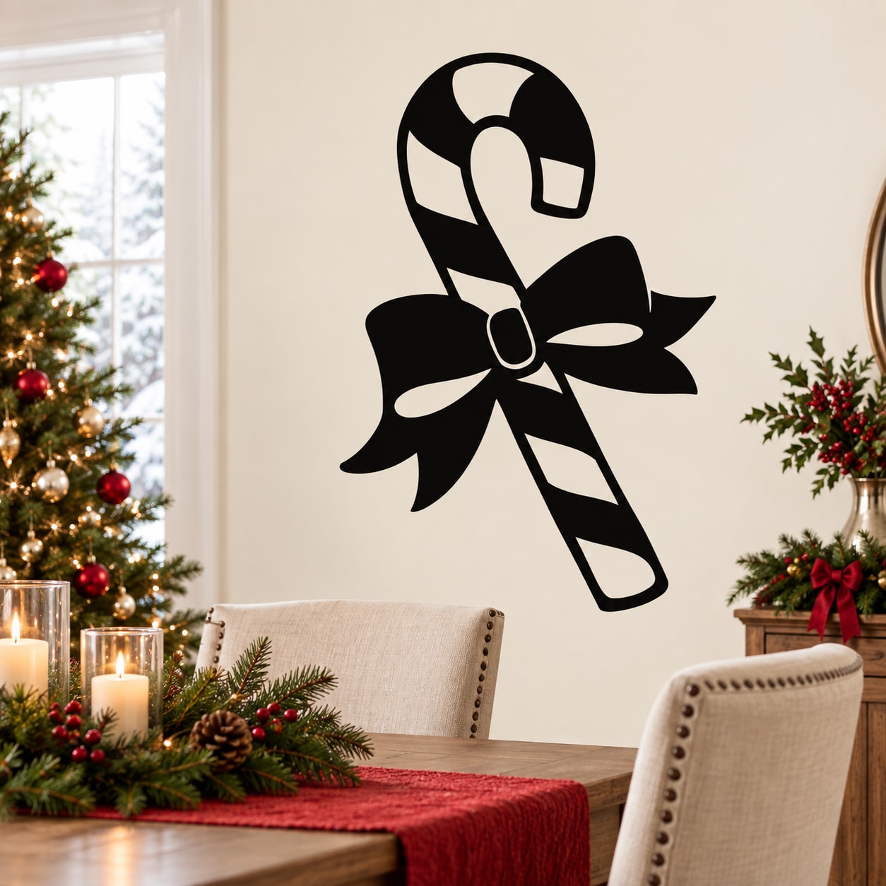 Black and white candy cane ribbon wall decal