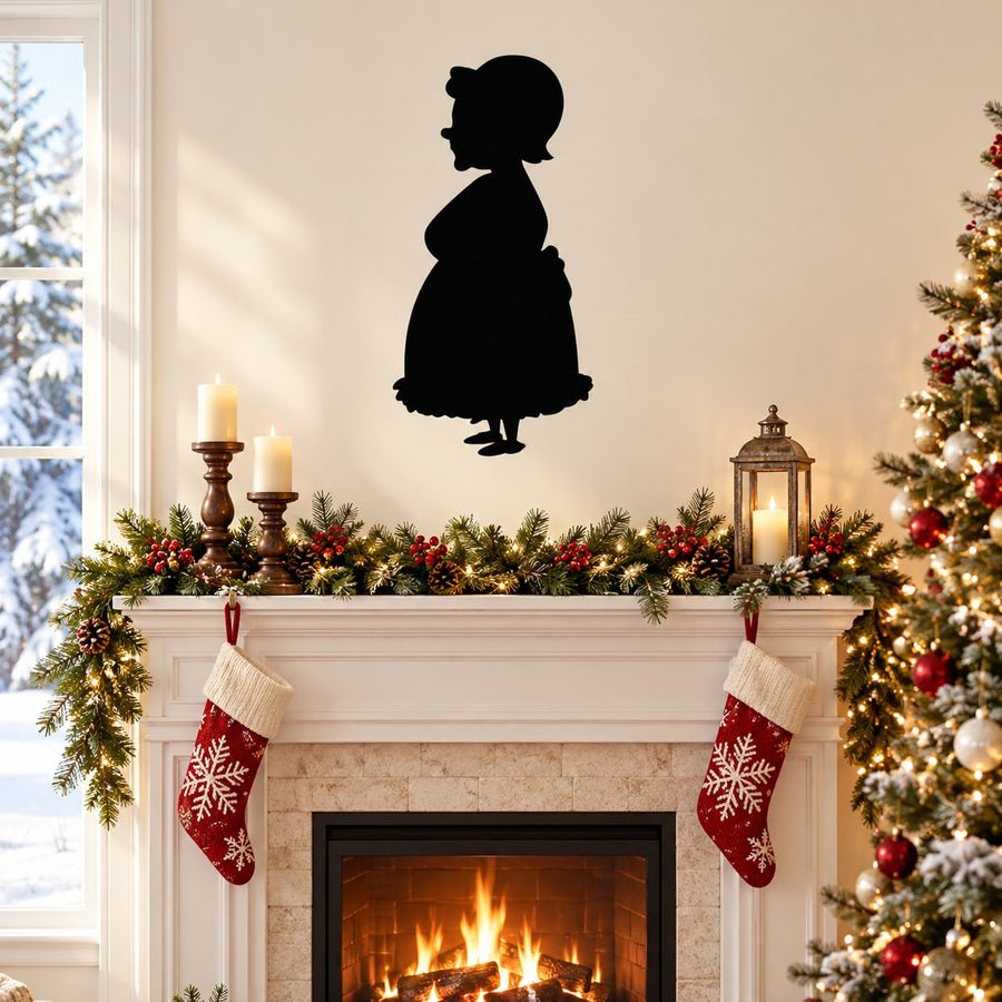 Black Mrs Claus profile silhouette wall decal