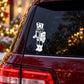 White nutcracker vinyl decal on dark car window